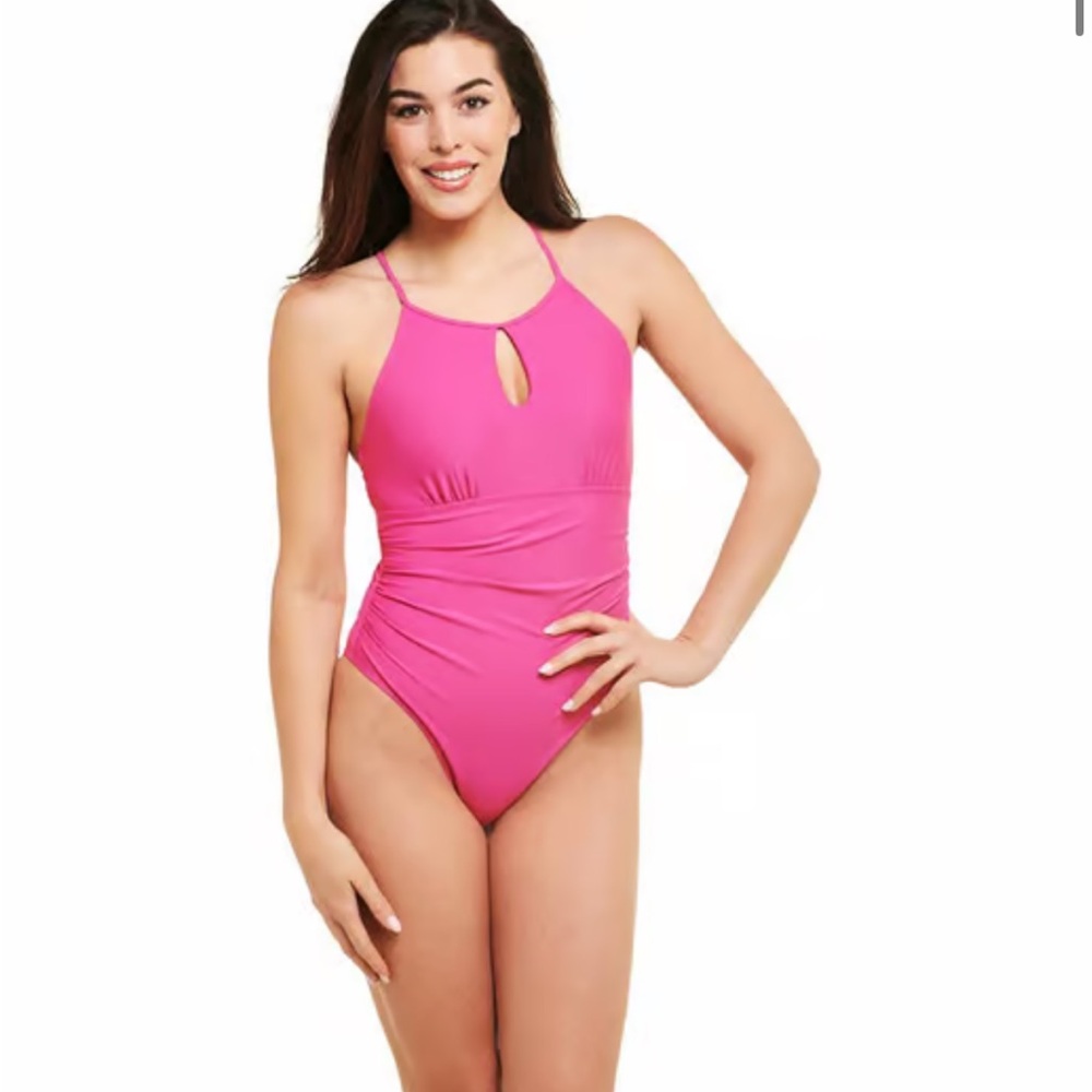 Tahari Hot Pink keyhole cross back One Piece Swimsuit NEW